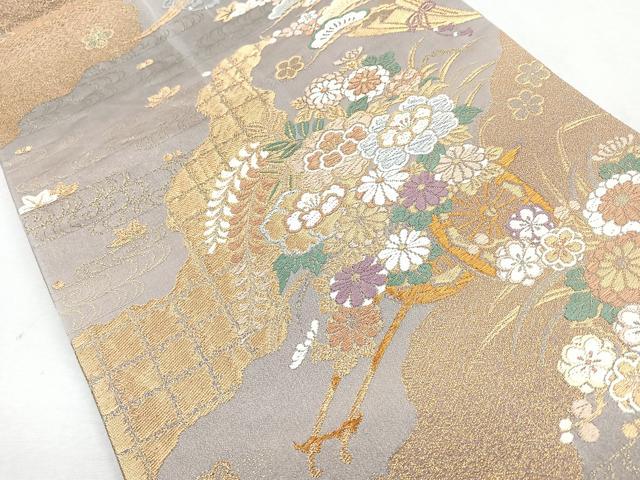 平和屋着物◎六通柄袋帯　唐織　道長花車文　金糸　正絹　逸品　CABB0839nb