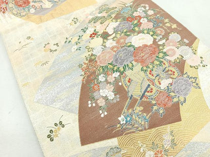 平和屋着物◎六通柄袋帯　扇面重に花車文　金銀糸　正絹　逸品　CABB0840nb