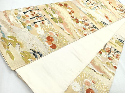 平和屋着物◎六通柄袋帯唐織　吉祥花文　松　万寿菊　金銀糸　正絹　逸品　CABB0850nb
