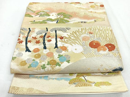 平和屋着物◎六通柄袋帯唐織　吉祥花文　松　万寿菊　金銀糸　正絹　逸品　CABB0850nb