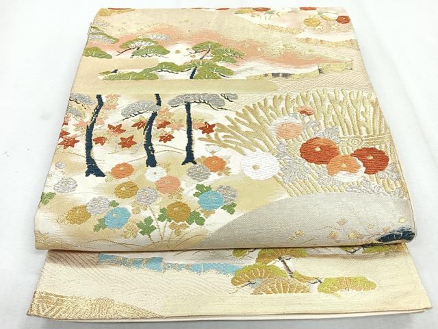 平和屋着物◎六通柄袋帯唐織　吉祥花文　松　万寿菊　金銀糸　正絹　逸品　CABB0850nb