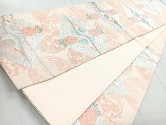 平和屋着物◎六通柄袋帯　唐織　向かい鶴菱　金銀糸　正絹　逸品　CABB0852nb