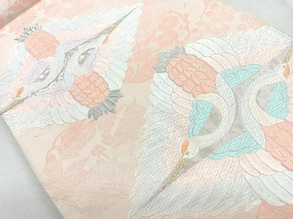 平和屋着物◎六通柄袋帯　唐織　向かい鶴菱　金銀糸　正絹　逸品　CABB0852nb