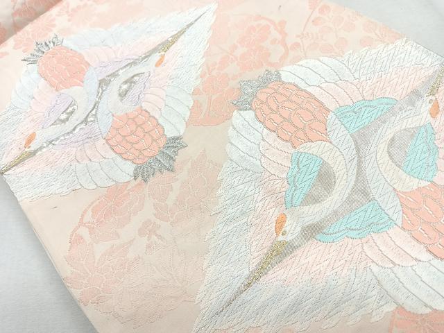 平和屋着物◎六通柄袋帯　唐織　向かい鶴菱　金銀糸　正絹　逸品　CABB0852nb