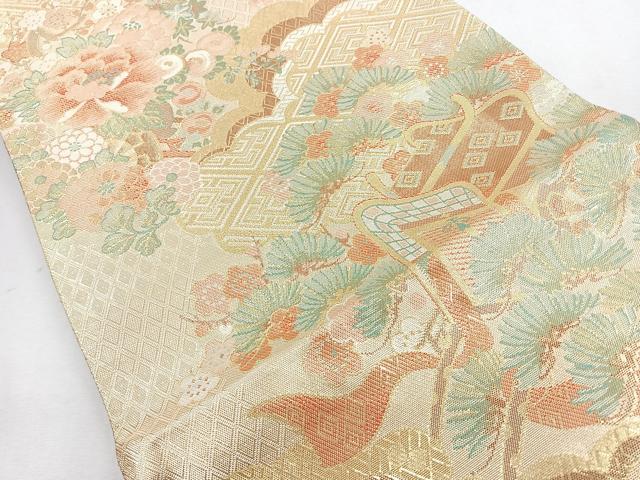 平和屋着物◎佐賀錦　六通柄袋帯　雲取り草花文　牡丹　金糸　正絹　逸品　CABB0858nb
