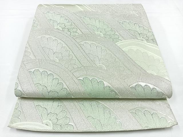 平和屋着物◎西陣 六通柄袋帯 立波花文 銀糸 正絹 逸品 CABB0877nb