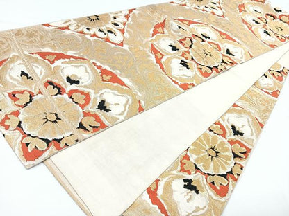 平和屋着物◎六通柄　本袋帯　正倉院花文　金糸　正絹　逸品　CABB0894nb