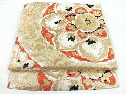 平和屋着物◎六通柄　本袋帯　正倉院花文　金糸　正絹　逸品　CABB0894nb