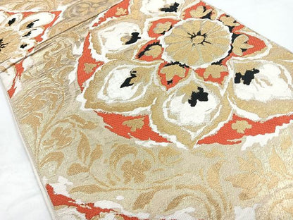 平和屋着物◎六通柄　本袋帯　正倉院花文　金糸　正絹　逸品　CABB0894nb