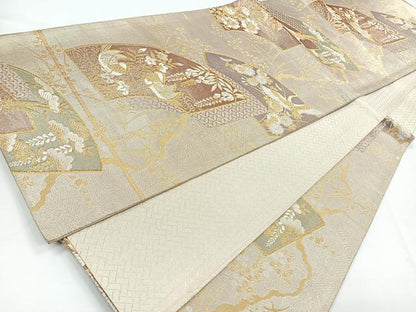 平和屋着物◎佐賀錦　六通柄袋帯　地紙鴛鴦花文　金糸　正絹　逸品　CABB0907nb
