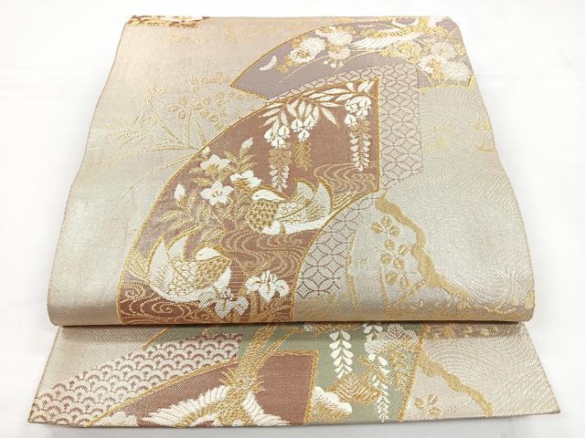 平和屋着物◎佐賀錦　六通柄袋帯　地紙鴛鴦花文　金糸　正絹　逸品　CABB0907nb