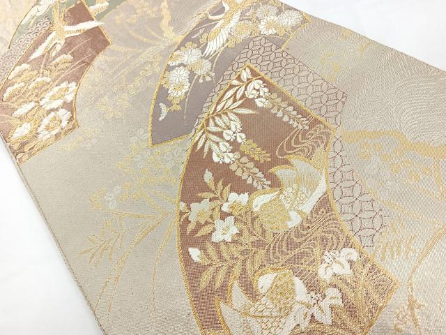 平和屋着物◎佐賀錦　六通柄袋帯　地紙鴛鴦花文　金糸　正絹　逸品　CABB0907nb