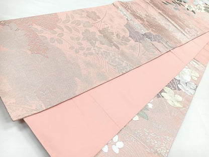 平和屋着物◎六通柄袋帯　駒刺繍　草花文　菊　金銀彩　正絹　逸品　CABB0915nb