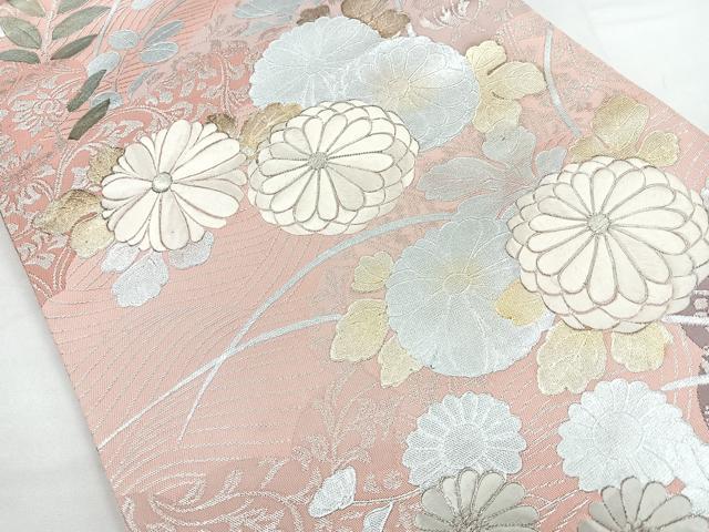平和屋着物◎六通柄袋帯　駒刺繍　草花文　菊　金銀彩　正絹　逸品　CABB0915nb