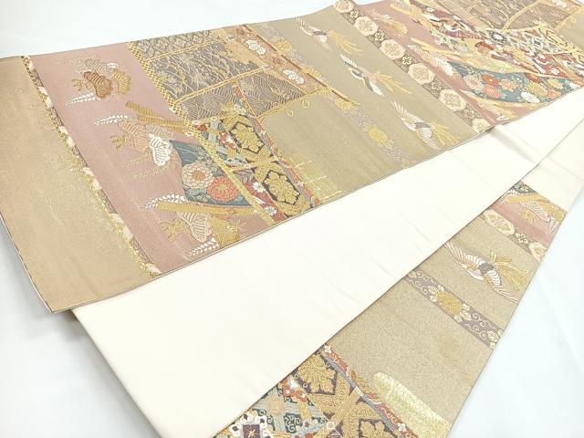 平和屋着物◎六通柄袋帯　唐織　几帳飛鶴花文　本うるし箔　正絹　逸品　CABB0918nb