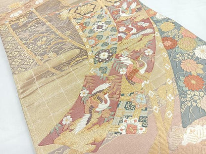 平和屋着物◎六通柄袋帯　唐織　几帳飛鶴花文　本うるし箔　正絹　逸品　CABB0918nb