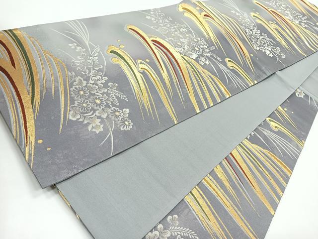 平和屋着物◎六通柄袋帯　立波花文　金糸　引箔　正絹　逸品　CABB0924nb