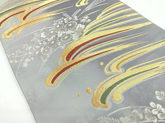 平和屋着物◎六通柄袋帯　立波花文　金糸　引箔　正絹　逸品　CABB0924nb