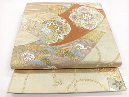 平和屋着物◎六通柄袋帯　唐織　絵巻正倉院花文　金糸　引箔　正絹　逸品　CABB0933nb