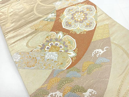 平和屋着物◎六通柄袋帯　唐織　絵巻正倉院花文　金糸　引箔　正絹　逸品　CABB0933nb