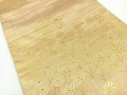 平和屋着物◎六通柄袋帯　雲取り吉祥花文　菊　金糸　正絹　逸品　CABB0936nb