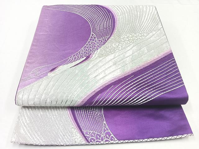 平和屋着物◎六通柄袋帯 唐織 飛鶴文 銀糸 正絹 逸品 CABB0945nb
