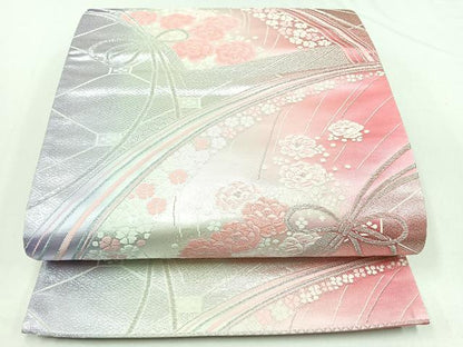 平和屋着物◎六通柄袋帯　唐織り　地紙草花文　金銀糸　正絹　逸品　CABB0947nb