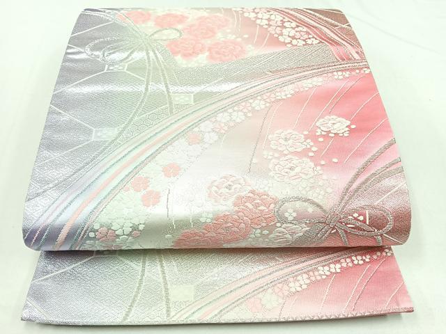 平和屋着物◎六通柄袋帯　唐織り　地紙草花文　金銀糸　正絹　逸品　CABB0947nb