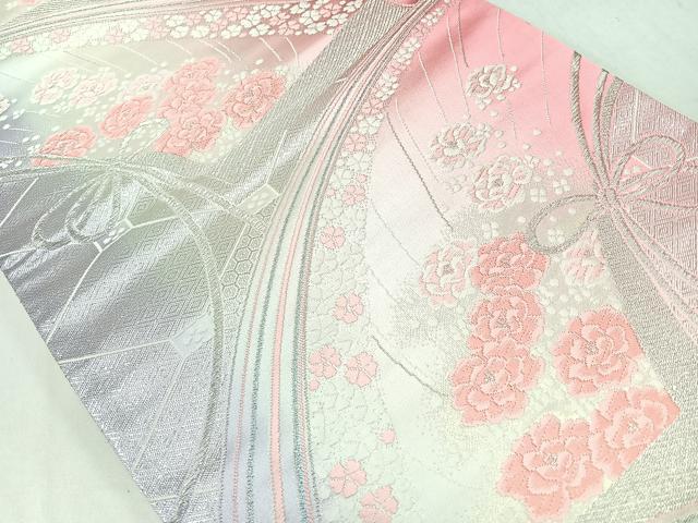 平和屋着物◎六通柄袋帯　唐織り　地紙草花文　金銀糸　正絹　逸品　CABB0947nb