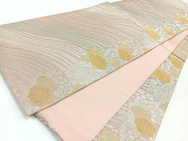 平和屋着物◎六通柄袋帯　流水草花文　金銀糸　正絹　逸品　CABB0961nb