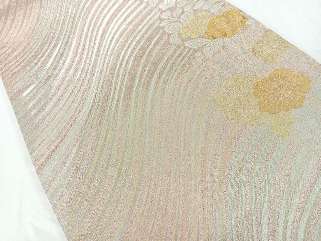 平和屋着物◎六通柄袋帯　流水草花文　金銀糸　正絹　逸品　CABB0961nb
