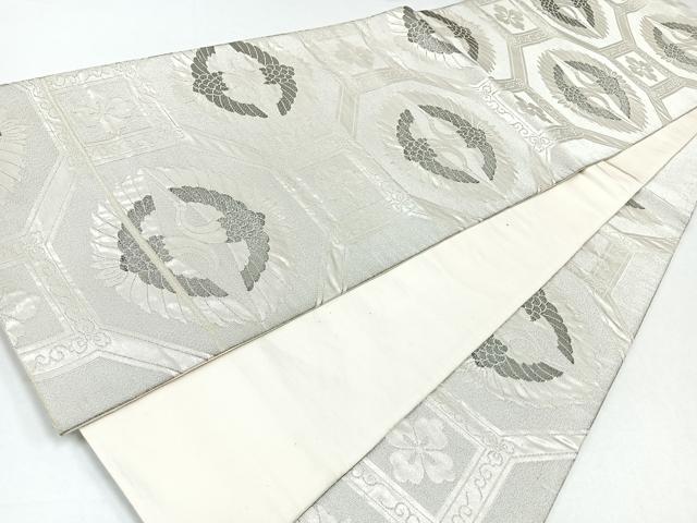 平和屋着物◎六通柄袋帯　プラチナつづれ　蜀江双鶴花文　正絹　逸品　CABB0966nb