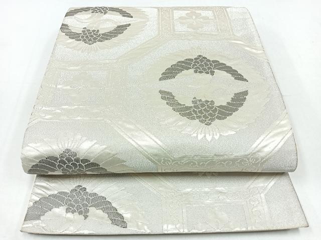 平和屋着物◎六通柄袋帯　プラチナつづれ　蜀江双鶴花文　正絹　逸品　CABB0966nb