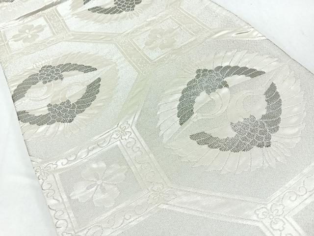 平和屋着物◎六通柄袋帯　プラチナつづれ　蜀江双鶴花文　正絹　逸品　CABB0966nb