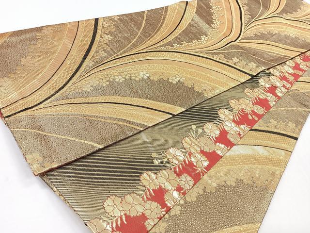 平和屋着物◎佐賀錦　両面　全通柄袋帯　花間道　金糸　正絹　逸品　CABB0978nb
