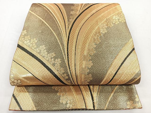 平和屋着物◎佐賀錦　両面　全通柄袋帯　花間道　金糸　正絹　逸品　CABB0978nb