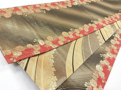 平和屋着物◎佐賀錦　両面　全通柄袋帯　花間道　金糸　正絹　逸品　CABB0978nb