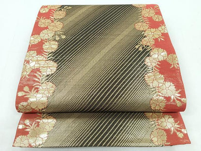 平和屋着物◎佐賀錦　両面　全通柄袋帯　花間道　金糸　正絹　逸品　CABB0978nb