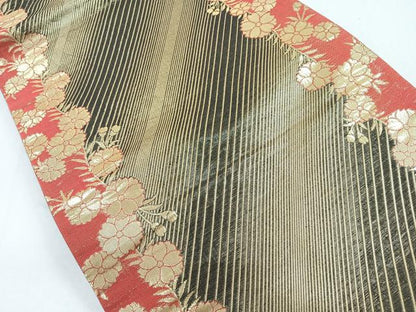 平和屋着物◎佐賀錦　両面　全通柄袋帯　花間道　金糸　正絹　逸品　CABB0978nb