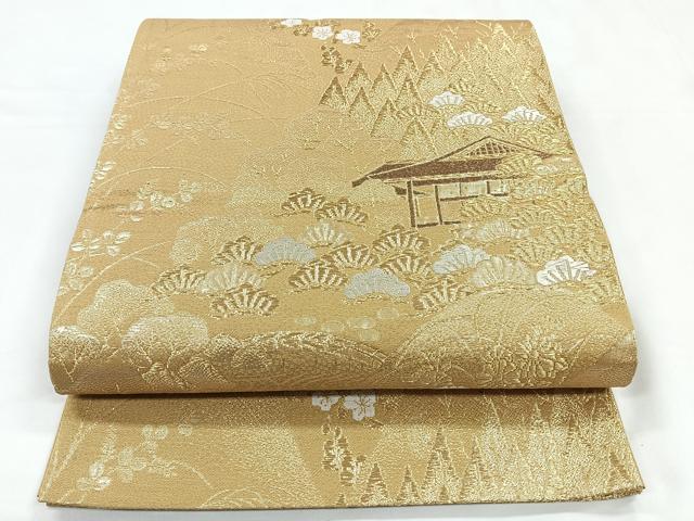 平和屋着物◎六通柄袋帯 唐織 風景樹林文 金糸 正絹 逸品 CABB1003nb