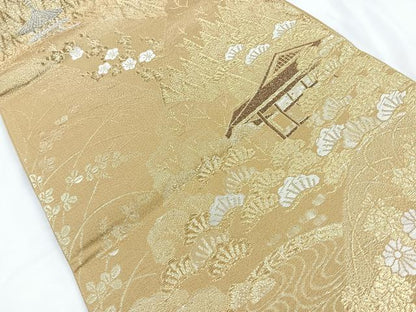 平和屋着物◎六通柄袋帯 唐織 風景樹林文 金糸 正絹 逸品 CABB1003nb