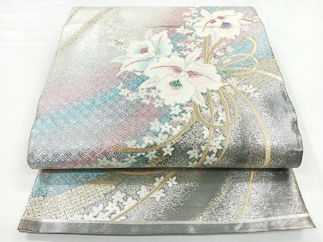 平和屋着物◎六通柄袋帯 草花文 金銀糸 正絹 逸品 CABB1013nb