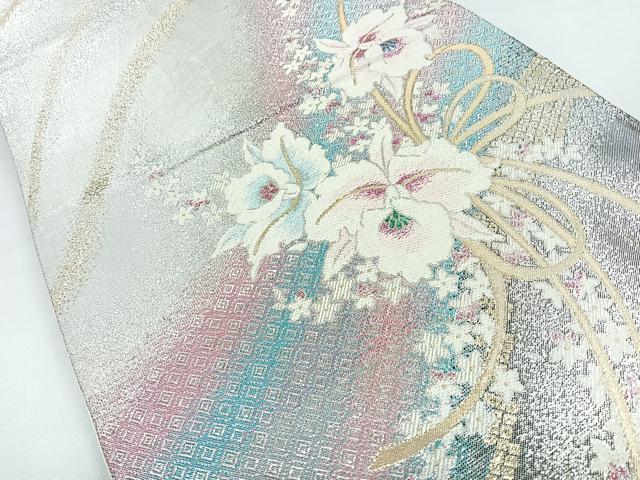 平和屋着物◎六通柄袋帯 草花文 金銀糸 正絹 逸品 CABB1013nb