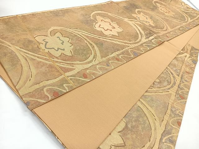 平和屋着物◎六通柄袋帯 抽象花文 金糸 引箔 三越扱い 正絹 逸品 CABB1016nb