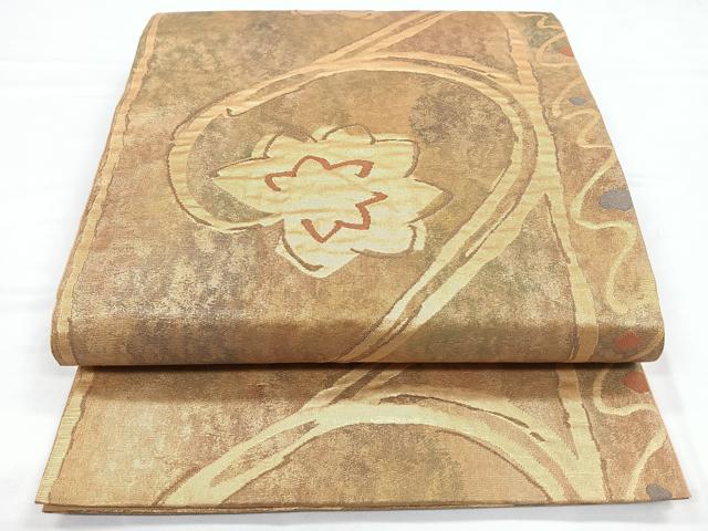 平和屋着物◎六通柄袋帯 抽象花文 金糸 引箔 三越扱い 正絹 逸品 CABB1016nb