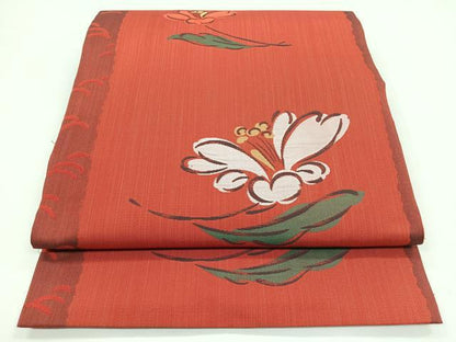 平和屋着物◎六通柄 本袋帯 草花文 正絹 逸品 CABB1020nb