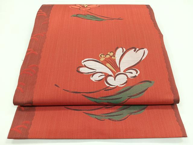 平和屋着物◎六通柄 本袋帯 草花文 正絹 逸品 CABB1020nb