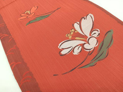 平和屋着物◎六通柄 本袋帯 草花文 正絹 逸品 CABB1020nb