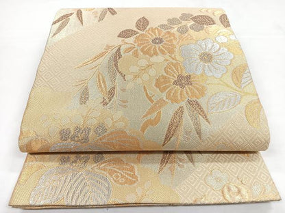 平和屋着物◎佐賀錦 六通柄袋帯 松皮菱草花文 金銀糸 正絹 逸品 CABB1033nb