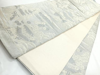 平和屋着物◎六通柄袋帯 唐織 風景文 銀糸 正絹 逸品 CABB1037nb